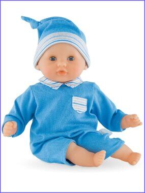 NIB Corolle Mon Premier Bebe Calin Baby Boy Doll in Blue w/Hat 12" New in Box